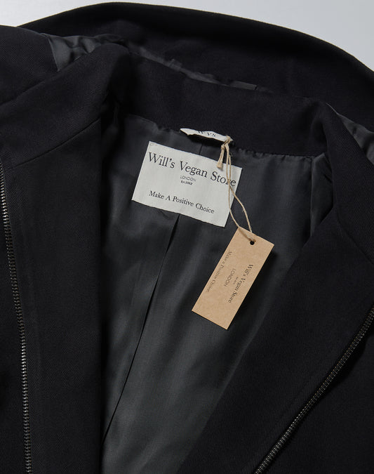 Vegan Wool Hooded Coat in Black