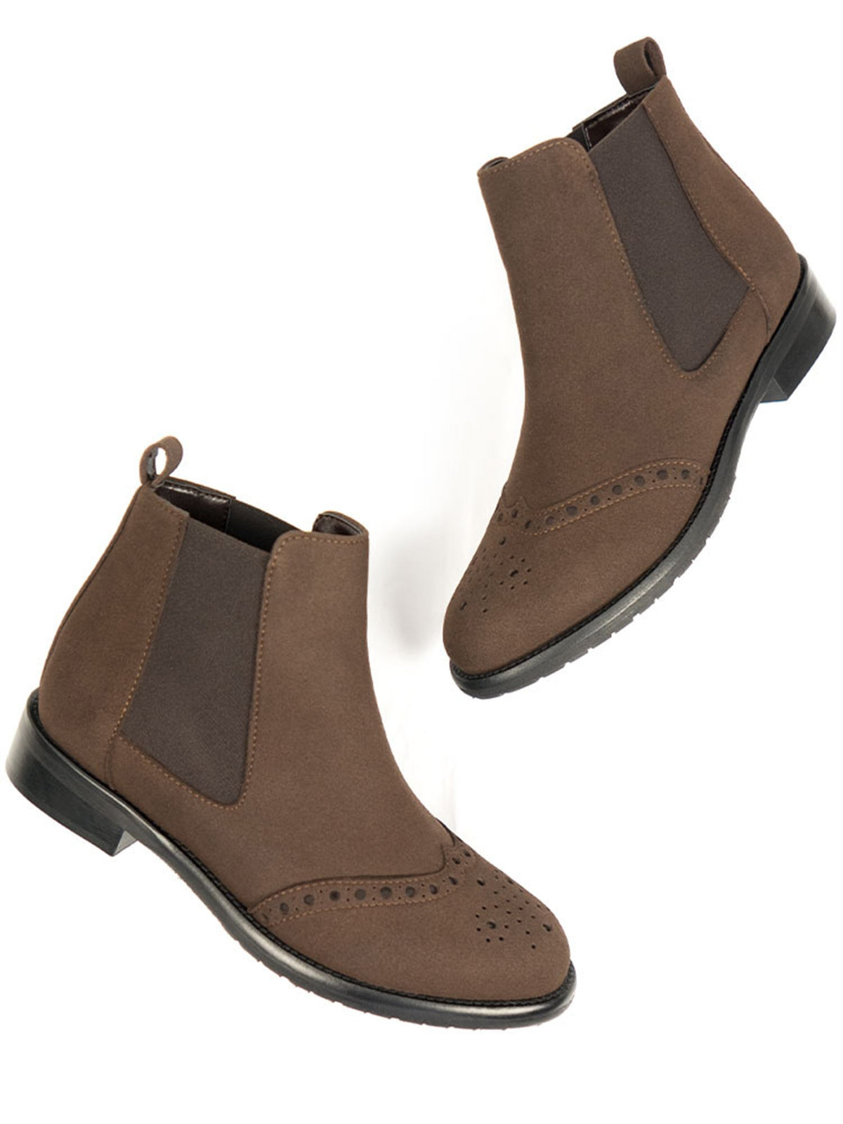 Brogue Booties in Dark Brown Vegan Suede