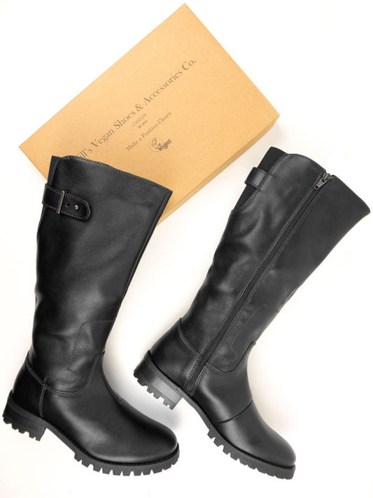 Deep Tread Knee Length Boots in Black