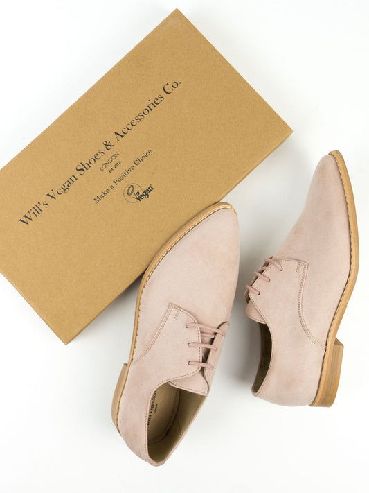 Point Toe Derbys in Brown Vegan Suede, toe detail