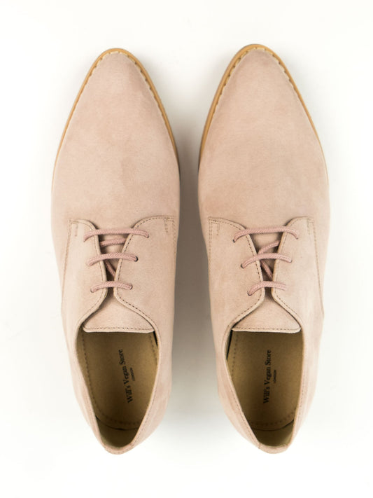 Point Toe Derbys in Brown Vegan Suede, toe detail