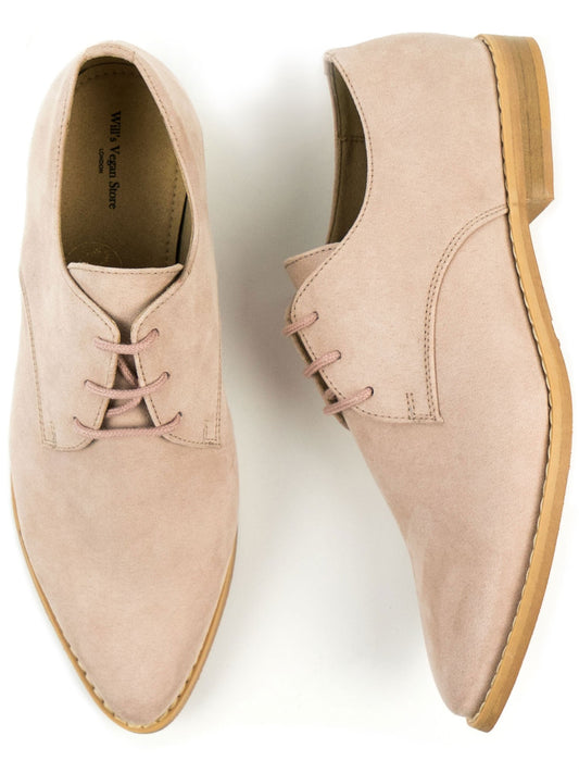 Point Toe Derbys in Brown Vegan Suede, toe detail