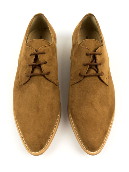 Point Toe Derbys in Brown Vegan Suede, toe detail