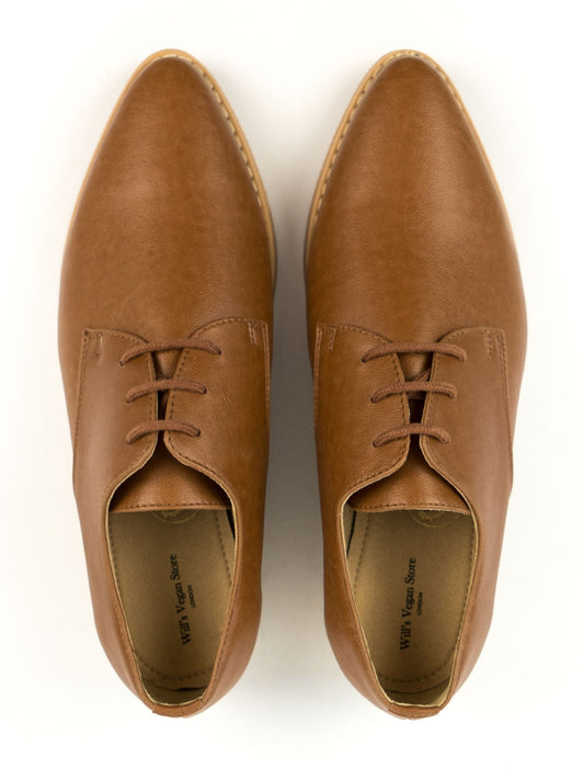 Point Toe Derbys in Brown Vegan Suede, toe detail