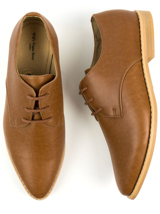 Point Toe Derbys in Brown Vegan Suede, toe detail