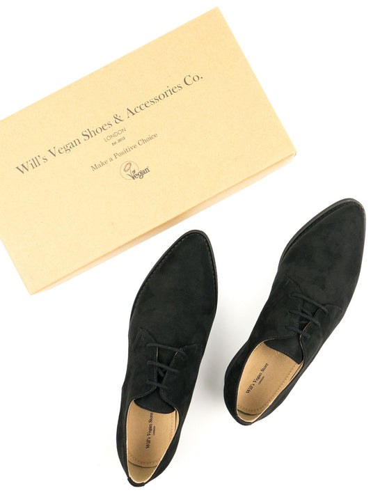 Point Toe Derbys in Brown Vegan Suede, toe detail