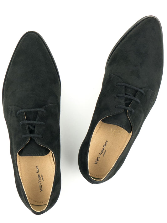 Point Toe Derbys in Brown Vegan Suede, toe detail
