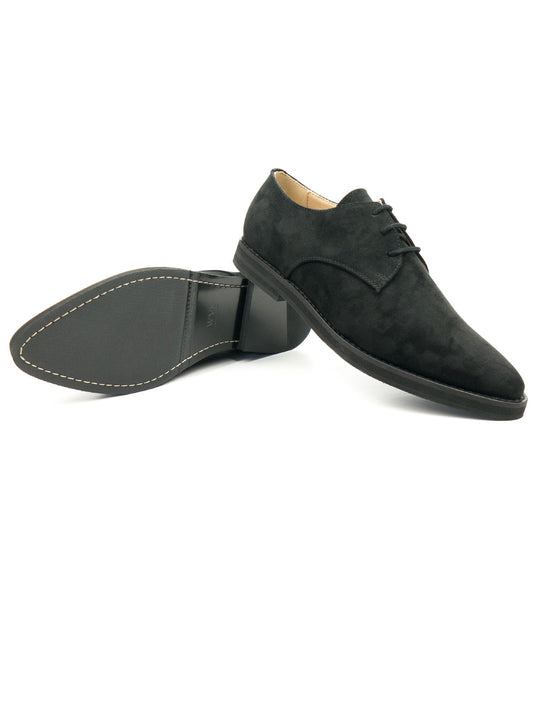 Point Toe Derbys in Brown Vegan Suede, toe detail