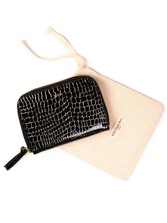 Small Zipper Wallet in Gold Crackle Mock Croc