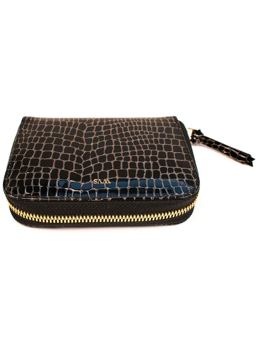 Small Zipper Wallet in Gold Crackle Mock Croc