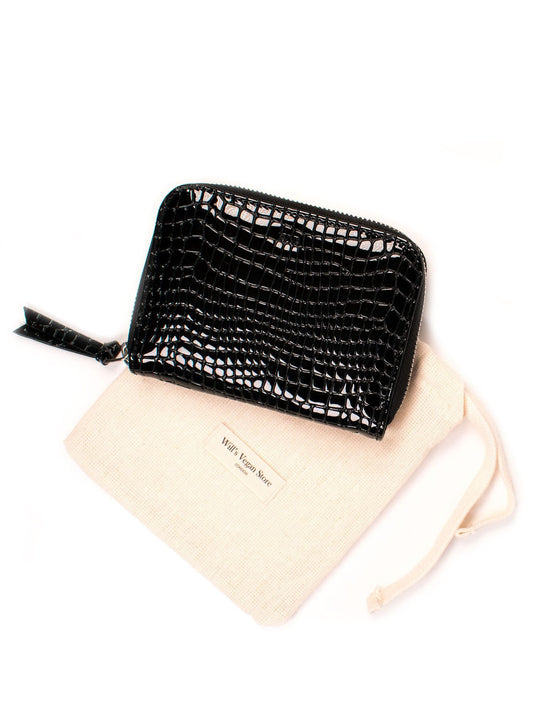 Small Zipper Wallet in Gold Crackle Mock Croc